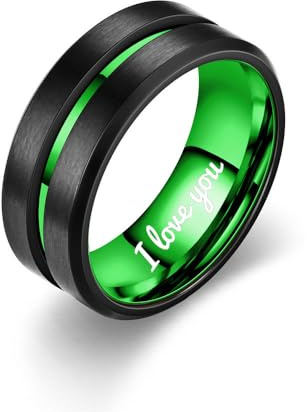 ZatoviG Personalisierter Ring Herren Schwarz Rot Unisex Wolfram Damen Grün Silber Blau Silber Eheringe Paar Mit Gravur Edelstahl Schwarz Herren Damen 6mm 8mm mit