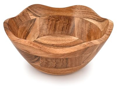 EDHAS Salatschüssel aus Akazienholz mit Rüschen, dekorativer Stil für Obst, Dessertteller, Tablett, Küche (22,9 x 22,9 x 10,2 cm)