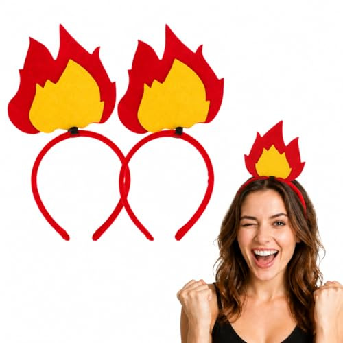Supvox 2er Set Flammen Haarreif Halloween Feuer Kostüm Zubehör | Auffälliger Party-Kopfschmuck mit steckbaren Flammen für Halloween, Karneval, Cosplay und Motto-Events