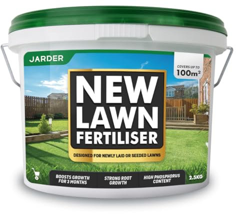 Jarder New Lawn Feed Fertiliser 2.5KG - Designed for New or Recently Seeded Lawns - Boosts Grass Growth, Colour and Strength - Covers 100m2