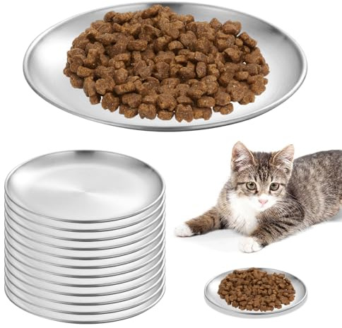 12 Stück Katzennapf Edelstahl, 14cm Katzennapf Flach rutschfeste Edelstahl Futternapf Katze Fallfest Katzenteller Flach für Kätzchen und Kurzbeinige Katzen Kleine Hunde