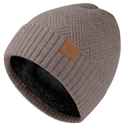 Fjquamitix Beanie Mütze Herren Damen Winter, Warme Strickmütze mit Fleece Gefüttert, Weiche Thermomütze Unisex, Winddicht & Atmungsaktiv (DE/NL/SE/PL, Alphanumerisch, Einheitsgröße, Kaffee)