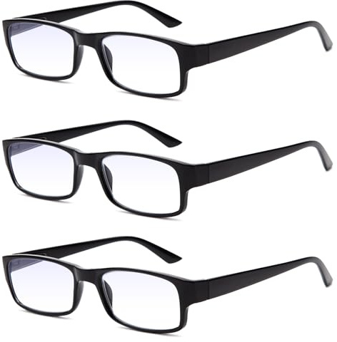 JixGien 3 Pack Klassische Lesebrille Blaulichtfilter Brille mit Federscharnier für Herren Damen（3Pack Schwarz，+1.50）