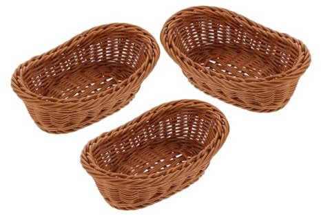 BRIGHTFUFU 3 Cestas de Plástico Beige Forma de Lingote para Pan y Frutas, Diseño Práctico Asa Cómoda, Ideales para Cocina y Fiestas Estilo Rústico Elegante
