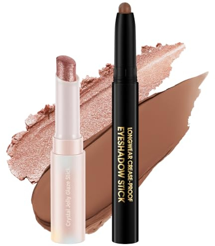 BUTBU 2 stycken ögonskuggsstygn, matt och skimrande ögonmakeup, långvarig formel, stick med krämig konsistens, vattenfast ögonskugga sminkpenna verktyg, för semester och jul (02 +02)