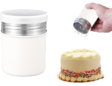 Flour Shaker, White Icing Sugar Shaker, Coffee Powder Dispenser, Chocolate Shaker, Stainless Steel Container Sifter with Dust Cover, for Icing Sugar, Cocoa, Kitchen Crafts, Powder Screening