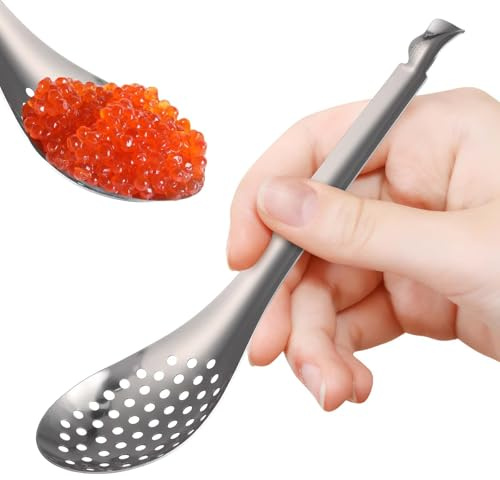 GRIRIW Cucchiaio Scolapasta Piccolo in Acciaio Inox 304 Set 2 Pezzi Foro Fine ad Alta Densità Utensile da Cucina per Filtrare Caviale per Uso Domestico e Ristorazione