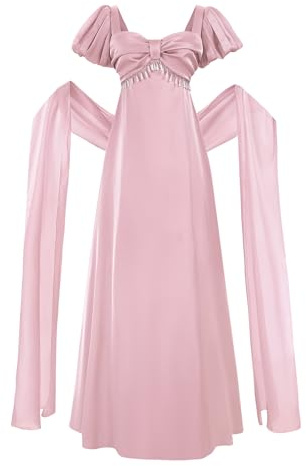 LTAKK Women Regency Dress Puff Sleeves Victorian Dresses Tea Party Pink M