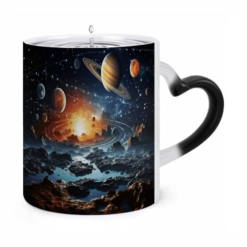 Planets Stars And Milky Way Galaxy Magic Mug Funny Discoloration Mugs Custom Heat Sensitive Color Changing Cup Novelty Coffee Cup Personalized Coffee Mug for Dad Mom Friends Office Coworkers