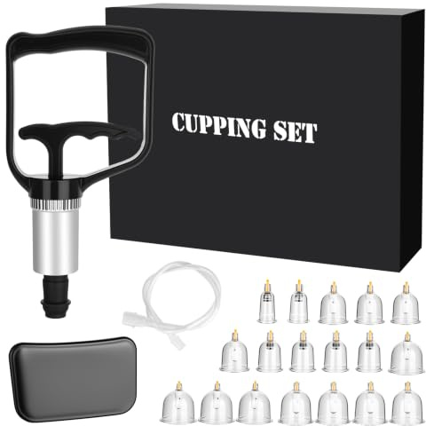 Junrvivy Juego de 18 ventosas de plástico con bomba de vacío, ventosas, para masaje, ventosas, espalda, cuello, anticelulitis, accesorios de terapia de ventosa..
