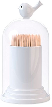 balvi - Birdie Zahnstocherbehälter und Wattestäbchenspender. Mit durchsichtigem Deckel. Originelles D