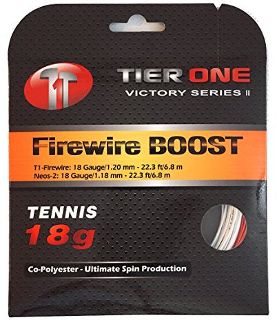Tier One Firewire BOOST (co-poly/co-poly hybrid) tennissträng (set - röd/vit, 18 gauge (2 x 6,8 m set))