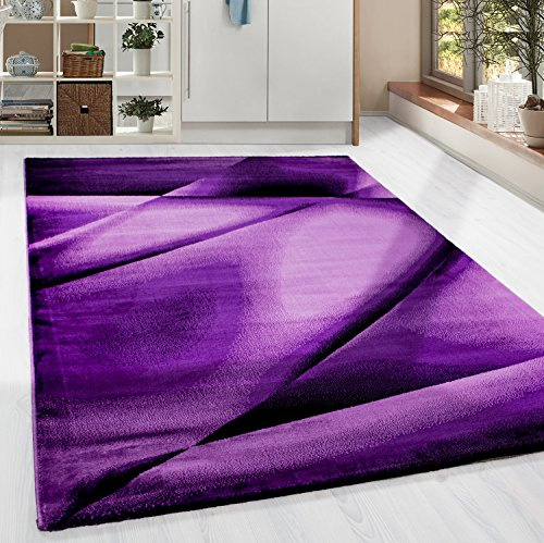 HomebyHome Kurzflor Teppich 160x230 cm, Modern Abstrakt Design in Lila Schwarz, Pflegeleicht, ideal für Wohnzimmer, Esszimmer oder Schlafzimmer