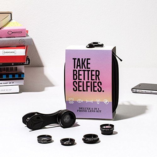 Firebox Kit d'objectifs pour téléphone Take Better Selfies - Comprend fisheye, Grand Angle, Macro, Zoom monoculaire et CPL - Objectif Avant et arrière à Clipser