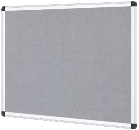 VIZ-PRO Notice Board Felt Grey, Silver Aluminium Frame, 120 X 90 cm