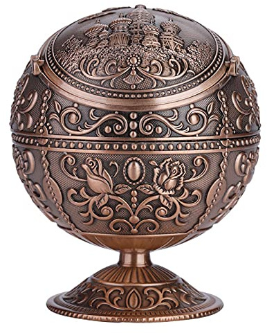 Posacenere Antivento, Akozon Posacenere Design in Metallo Vintage Art Craft con Sfera Tonda Atampata Decorazione Regalo(Rote Bronze)