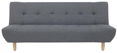 Beliani 3-Sitzer Sofa Schlaffunktion Stoffbezug dunkelgrau gesteppt Schlafsofa Alsten