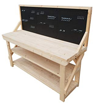 Arbor Garden Solutions Wooden Acorn Workbench With Two Shelves With Peg Board - 46 Piece Peg Kit INCLUDED - 4FT To 6FT - Made Of Kiln Dry Timber - Industrial/Garage Work Table Handmade (4ft)