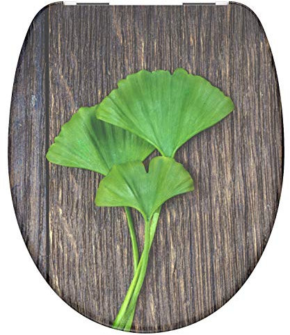 WC-Sitz - Toilettendeckel | Klodeckel mit Absenkautomatik | Duroplast | Toilettensitz mit Muster (Gingko und Wood)