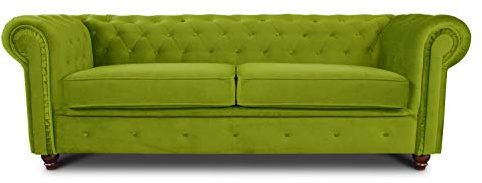 Sofnet - Sofa Chesterfield Asti 3-Sitzer (Hellgrün, Velvet 75) | Couchgarnitur, Polstersofa, Glamour Design, Veloursstoff, Holzfüße, komfortabel für Wohnzimmer