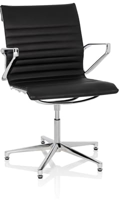 hjh OFFICE 660498 Konferensstol snurrbar PARIBA V IV läder svart/krom Besöksstol med automatisk återgångsmekanism