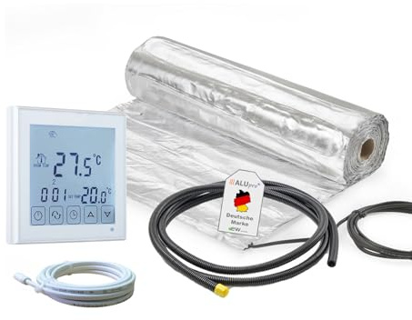 ew direkt elektrische Fußbodenheizung AluPro 140 für Laminat/Klickvinyl mit Thermostat RT-45 (7 m² - 0,5 x 14 m)