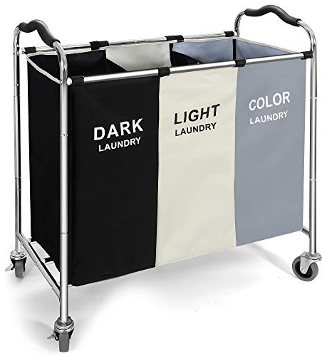 Laundry Basket with Wheels, 240l Laundry Hamper with 3 Section Laundry Bag for Dirty Clothes, Dorm Room Essentials, Towel Organization & Toys Storage Laundry Cart in Laundry Room Organization