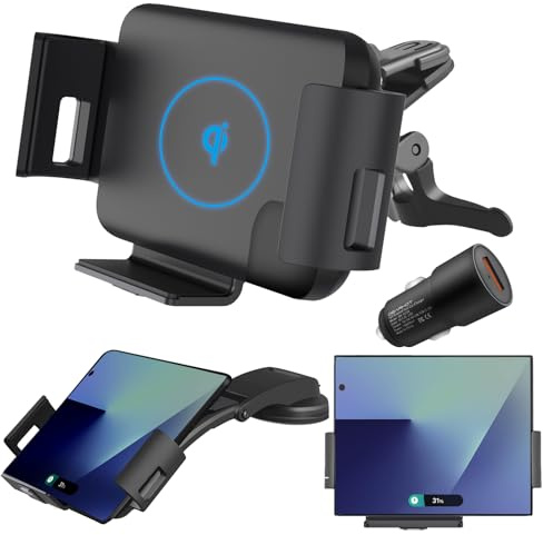 DearHot 15W Qi Wireless Car Charger Mount Holder Compatible for Samsung Galaxy Z Fold7 Fold6 Fold5 Fold4 Fold3 Fold2 Fold 4.3in-6.9in Phone Auto Clamp Fast Charger