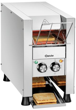 Bartscher Durchlauftoaster Mini-XS aus Edelstahl für bis zu 90 Toasts/Stunde, regelbare Bandgeschwindigkeit, kompakt für Gastronomie