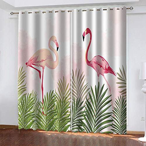 ZJZWLW Verdunkelungsvorhang Blickdichte Gardinen Wohnzimmer - Rosa Flamingo Lichtundurchlässige Vorhang Mit Ösen Für Schlafzimmer Geräuschreduzierung Fensterdekoration 200X180Cm (BxH)