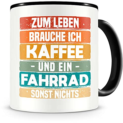 Samunshi® Fahrrad Tasse mit Spruch Kaffee und Fahrrad Geschenk für Fahrrad Fans Kaffeetasse groß Lustige Tassen zum Geburtstag schwarz 300ml