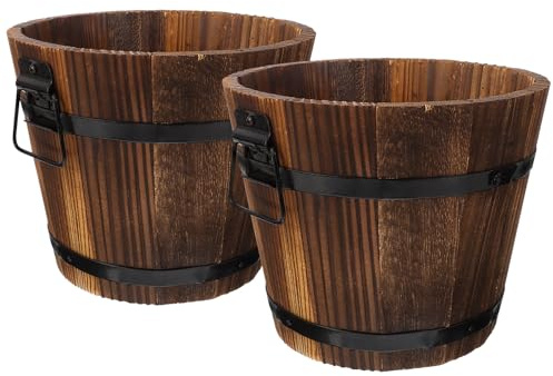 YARNOW Lot de 2 pots de fleurs en bois - Pot de plantes rustique - Pot de fleurs rétro en bois - Pot de plantes pour intérieur et extérieur - Fût en bois décoratif - Pots de fleurs pour balcon, jardin