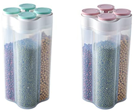 YDSLZQ Food dispenser Essential Cereal Dispenser，sealed Cans Dry Food Dispenser Four Small Compartments Storage Dried Fruits Snacks Cereals Clean Hygienic (Color : Green+Pink*1)