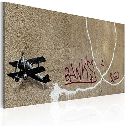 B&D XXL - Akustikbild Banksy Love Plane Bilder Akustikschaum Hochleistungsschallabsorber Schallschutz Leinwand 1 tlg Wandbild Raumakustik Schalldämmung Graffiti Straßenkunst