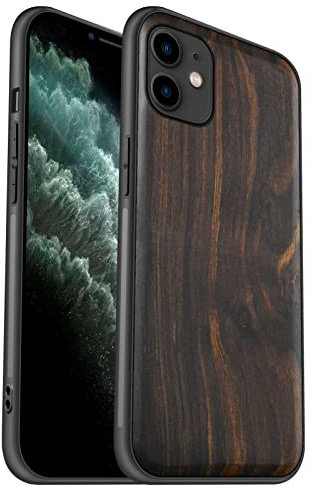 Carveit Coque pour iPhone 11 [Élégant Bois Sombre] [Pare-Chocs en TPU Souple] Coque de téléphone Antichoc Compatible avec 11 Coques en Bois (Grain de Bois Naturel)