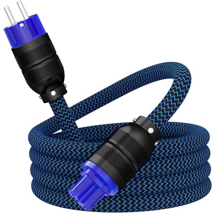 YuanYong Audiophile High-End Netzkabel 4N OFC C15 Buchse Netzkabel Hochwertige Nylon geflochtene Hülse Netzstecker mit Rhodium beschichteten Steckern für Audio,Lautsprecher,Subwoofer,Heimkino(2M)