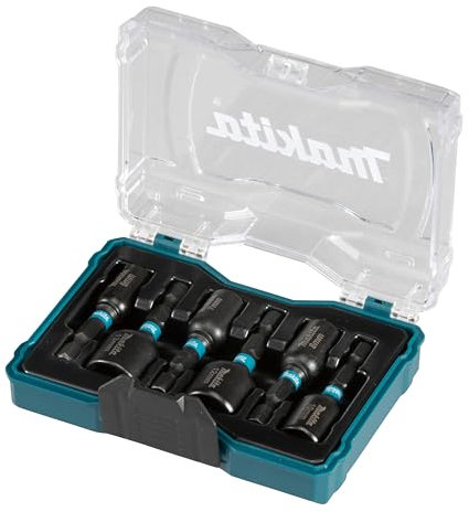 Makita E-15768 Impact Black Steckschlüssel-Set 6-teilig in Aufbewahrungbox, SW6 - SW13, magnetisch, Steckschlüssel 50 mm lang