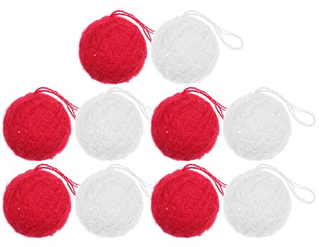 Gogogmee 5cm Weihnachtskugeln Baumschmuck Aus Wollgarnknäuel 10 Stück Rot Weiß Weihnachtsbaumhänger Für Innen Und Außendekoration Schonend Gefertigte Partydekoration Ohne Grate