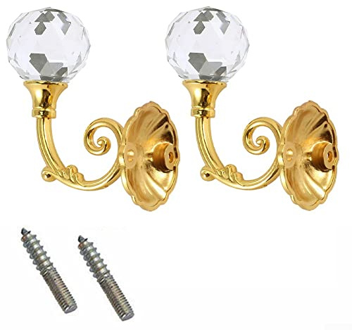 2 x Vorhanghalter, Wand-Raffhalter, silberfarben, goldfarben, Kristall-Kleiderbügel-Haken