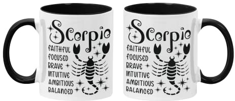 Super Lemon Tazza in ceramica con segno zodiacale dello Scorpione, interno nero bicolore e manico, 325 ml, con segno zodiacale astrologico