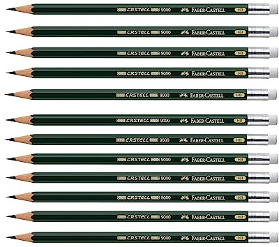 Faber-Castell 205045 - Bleistift Castell 9000 mit Gummitip, Härtegrad HB, 12 Stück