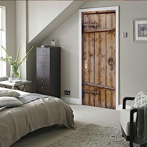 A.Monamour Adesivo Porta Autoadesiva 3D Porta Da Fienile In Legno Rustico Vinile PVC Adesivi per Porte Interne Pellicola Adesiva Poster Sticker Murale Parete Carta da Parati 95x215cm