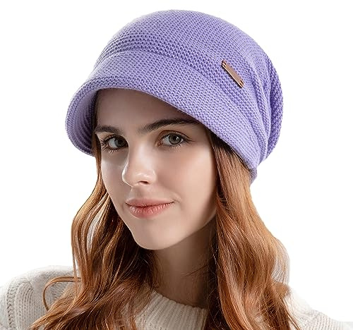 Gajaous Damen Winter Gefütterte Basken Mütze Strick Ballon mütze Warm Slouchy Mütze mit Visier
