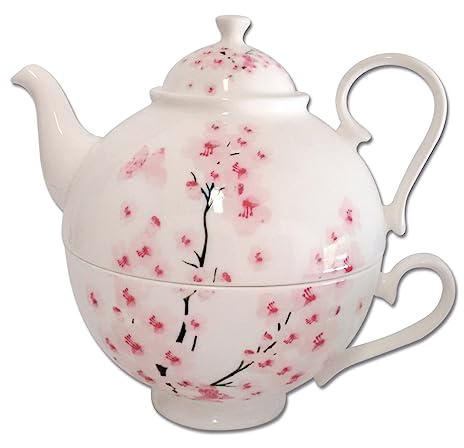 Jameson & Tailor Tea for One Théière en porcelaine brillante Motif fleurs de cerisier