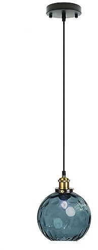 LFsem Lampadario a Sospensione con Sfera in Vetro da 15cm, Lampada a Sospensione a Soffitto Retrò Industriale con Presa E27 in Bronzo (Blu scuro)