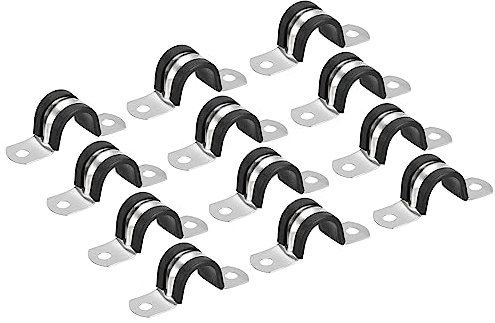 Sourcing Map 18mm (3/4) Rohrschellen Klemme Gummi Leitung Riemen - Gummi Gepolstert 304 Edelstahl Schlauch U Form Metall Rohr Halter für Leitung Draht - 12 Stück