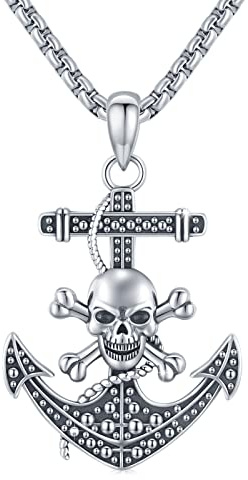 XIXLES Nautische Totenkopf Halskette 925 Sterling Silber Nautischer Anker Anhänger Halskette Anker Schmuck Seemann Geschenke Geschenk für Frauen Tochter Mutter