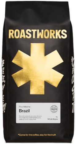Roastworks Brazil Whole Coffee Beans – 1KG Coffee Beans Produced on Pe De Cedro Farm – Speciality Brazilian Coffee with Notes of Chocolate, Macadamia Nut and Peanut Butter | Features 1kg with smooth chocolate pieces with a rich cocoa shell and flavoured centre.