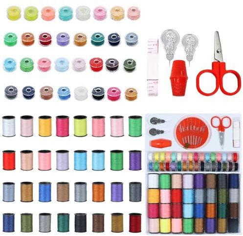 YDHfdc Nähgarn Set 64 Stück Nähgarn für Nähmaschine Mix Farben Nähmaschinengarn Garn Nähmaschine Nähgarn Sortiment Set mit Zubehör für Hand und Nähmaschine