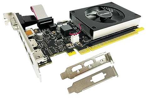 QTHREE GeForce GT 730 - Tarjeta gráfica DDR3 de 4 GB y 64 bits, 2 HDMI, VGA, DP, tarjetas de video de computadora para GPU de juegos de PC, PCI E x8 2.0, compatible con 4 monitores, Win11, DirectX 12,